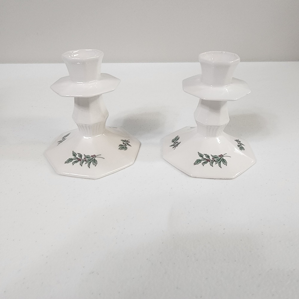 Pair of Nikko Japan Christmastime Candlestick Holders Holiday Decor Christmas